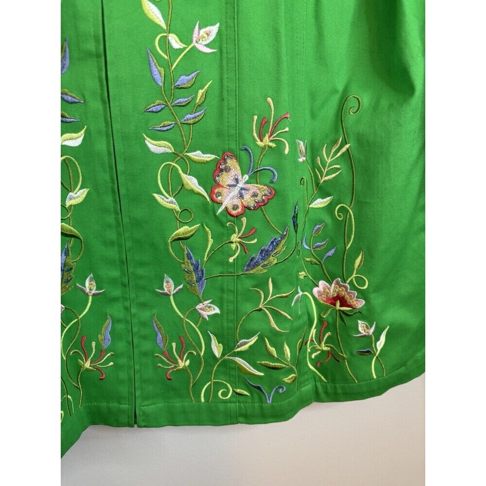 QUAKER FACTORY Green Floral Embroidered Zip Up Jacket Large Butterfly Spring NEW - Picture 9 of 16